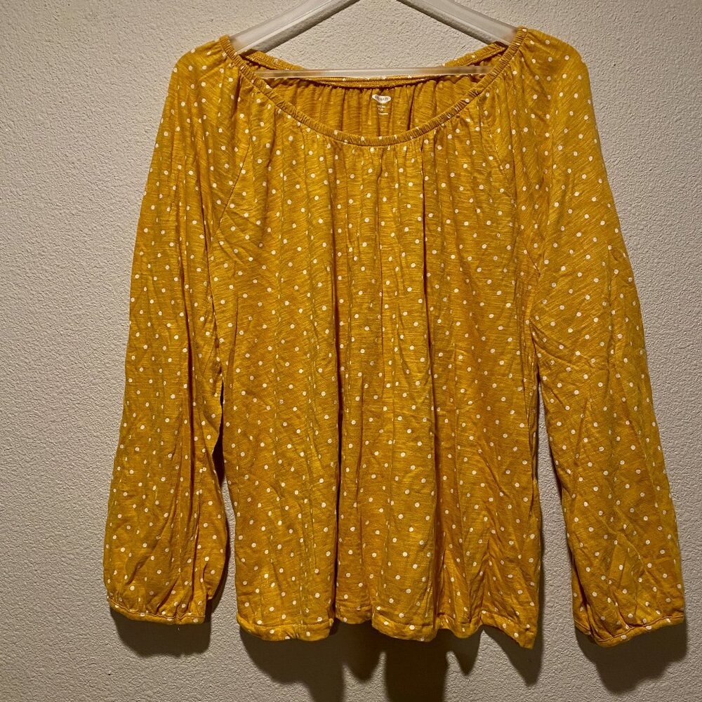 Old Navy Yellow Polka Dot Boho Blouse 2X Prairie Long Sleeve